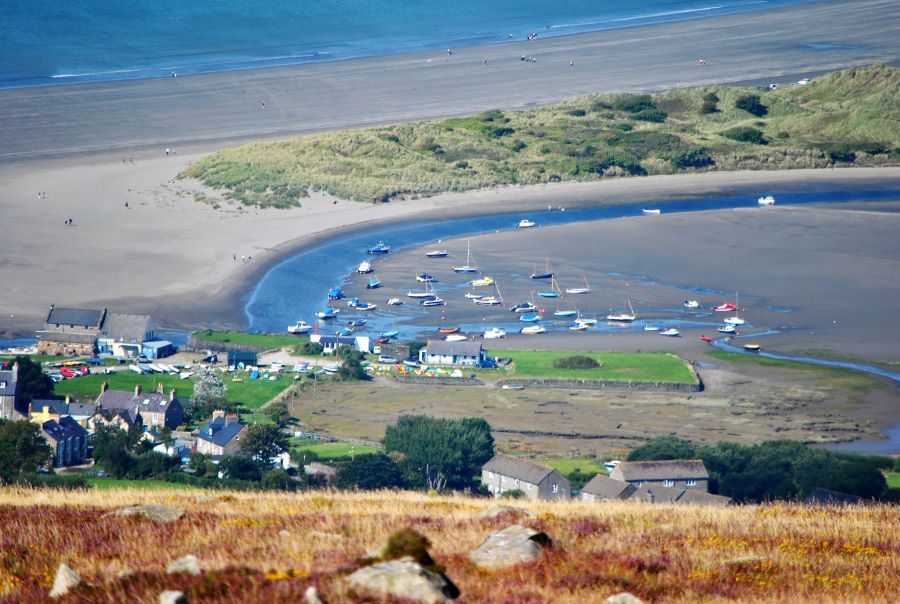The River Nevern reaching the sea at Newport, only four miles away by road. From Carningli looking down onto Newport Pembrokeshire